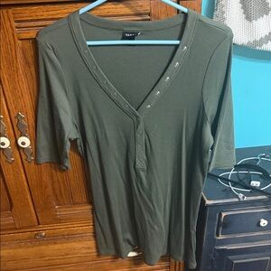 Torrid Dark Green Button V-Neck Tee